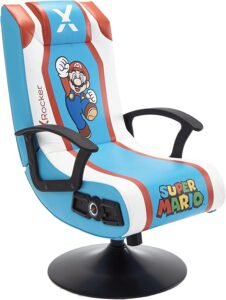 X Rocker Official Super 2.1 Audio Pedestal Mario Edition Gaming Chair Faux Leather, Blue+White